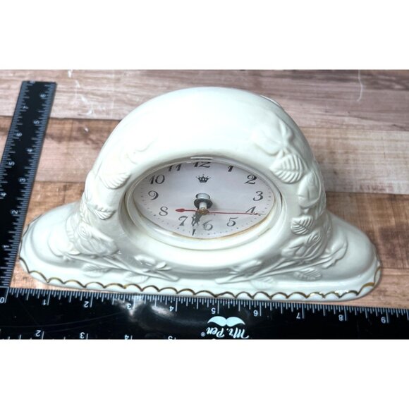 Vintage Ceramic Mantel Clock With Rose Embossed Design & Gold Trim - Picture 6 of 8